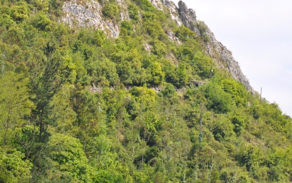 Vista del acceso y boca de la Cueva de la Peña, en San Román de Candamo acceso